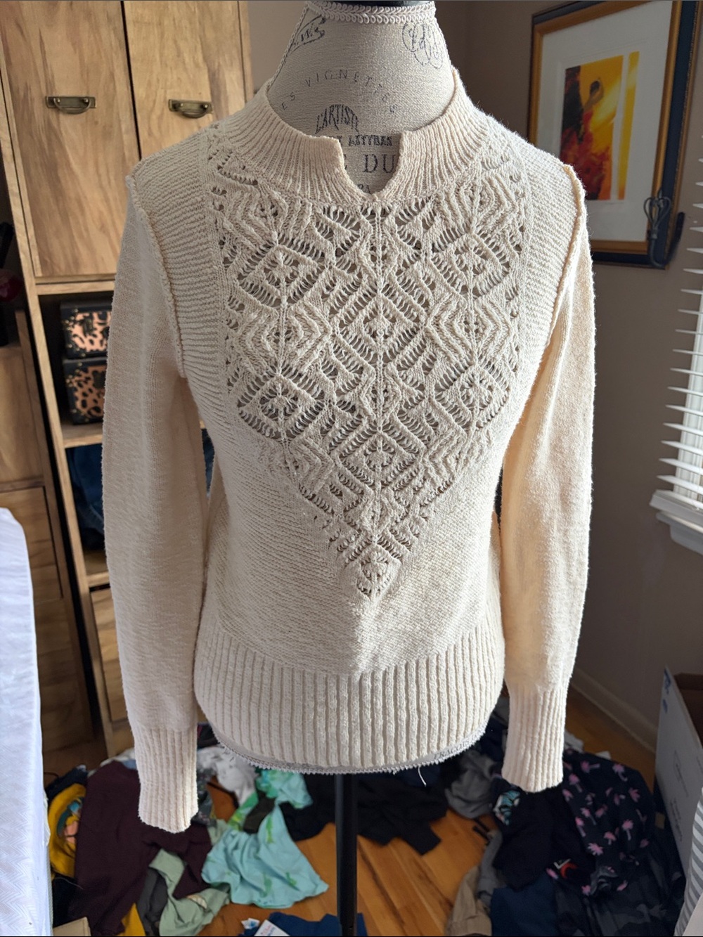 Free People Cream Pointelle Knit Women’s Sweater - Small